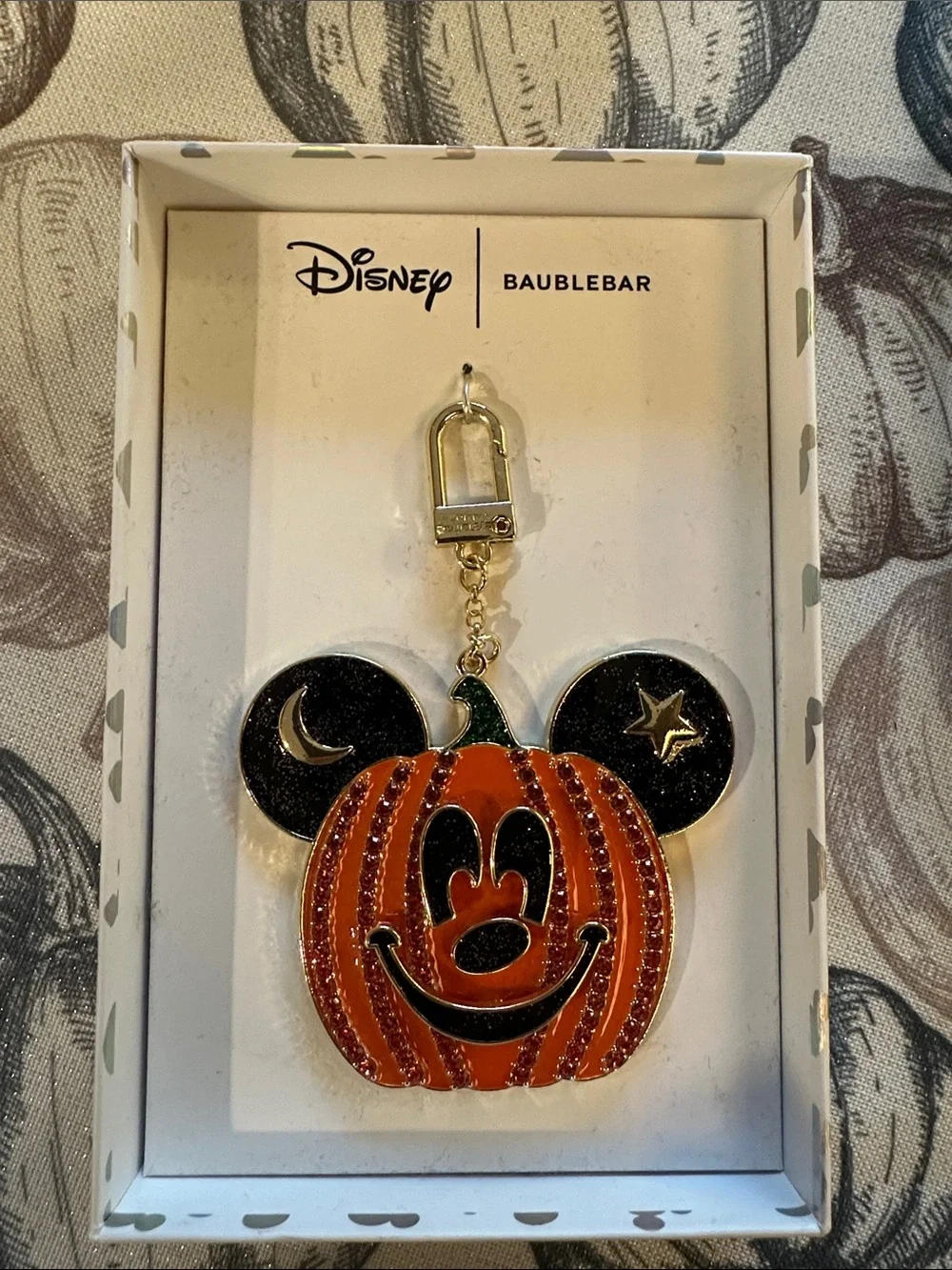 Disney BaubleBar Orange & Black Mickey Pumpkin Key Charm